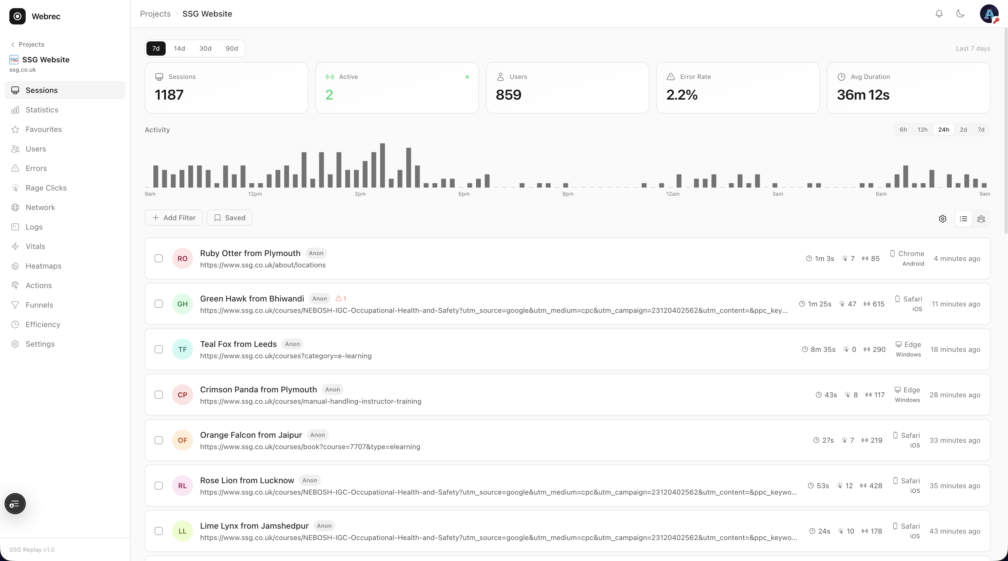 Webrec - is a session recording and product analytics platform screenshot